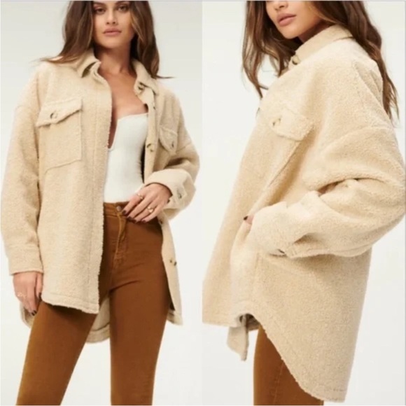 Good American Sherpa Shacket NWT Size 1/2 Tan Oversized Small / Medium - Picture 1 of 14